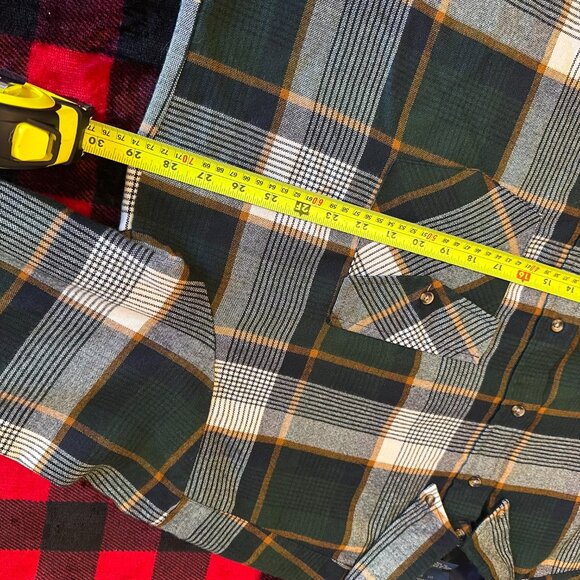Town Craft Vintage Casual Button Down Mens XXL Green Plaid Rugged Flannel Shirt - Picture 4 of 5